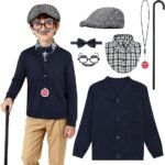 8PCS Old Man Costume for kids 100 Days of School boys Grandpa old person Outfit Cosplay