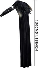 Black Half Shoulder Cape with Feather Shrug - Renaissance Ranger Cloak Halloween Gothic Knight - Image 3