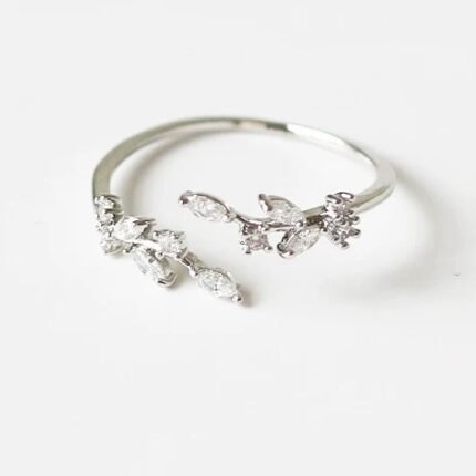 Leaf rhinestone adjustable ring finger jewelry ring tail ring