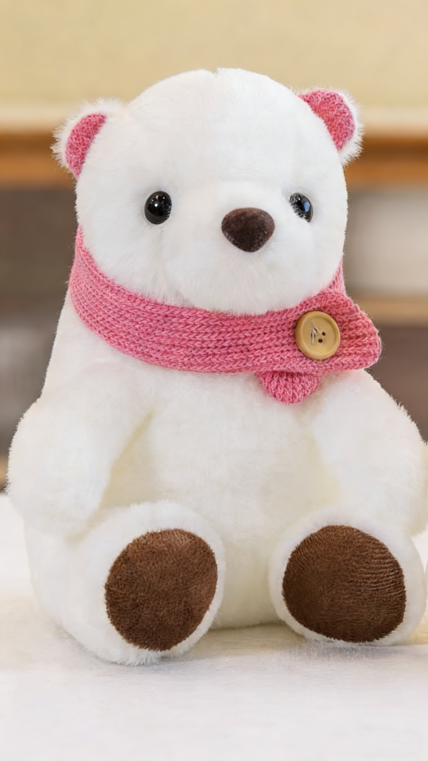 微信图片_20260211164147_392_95.jpg A white bear doll wearing a pink scarf - Image 1
