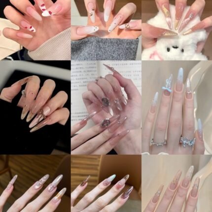 Glue Mani Press On Nails, French, 'Glimpse', White, Medium Size, Includes 90 Nails